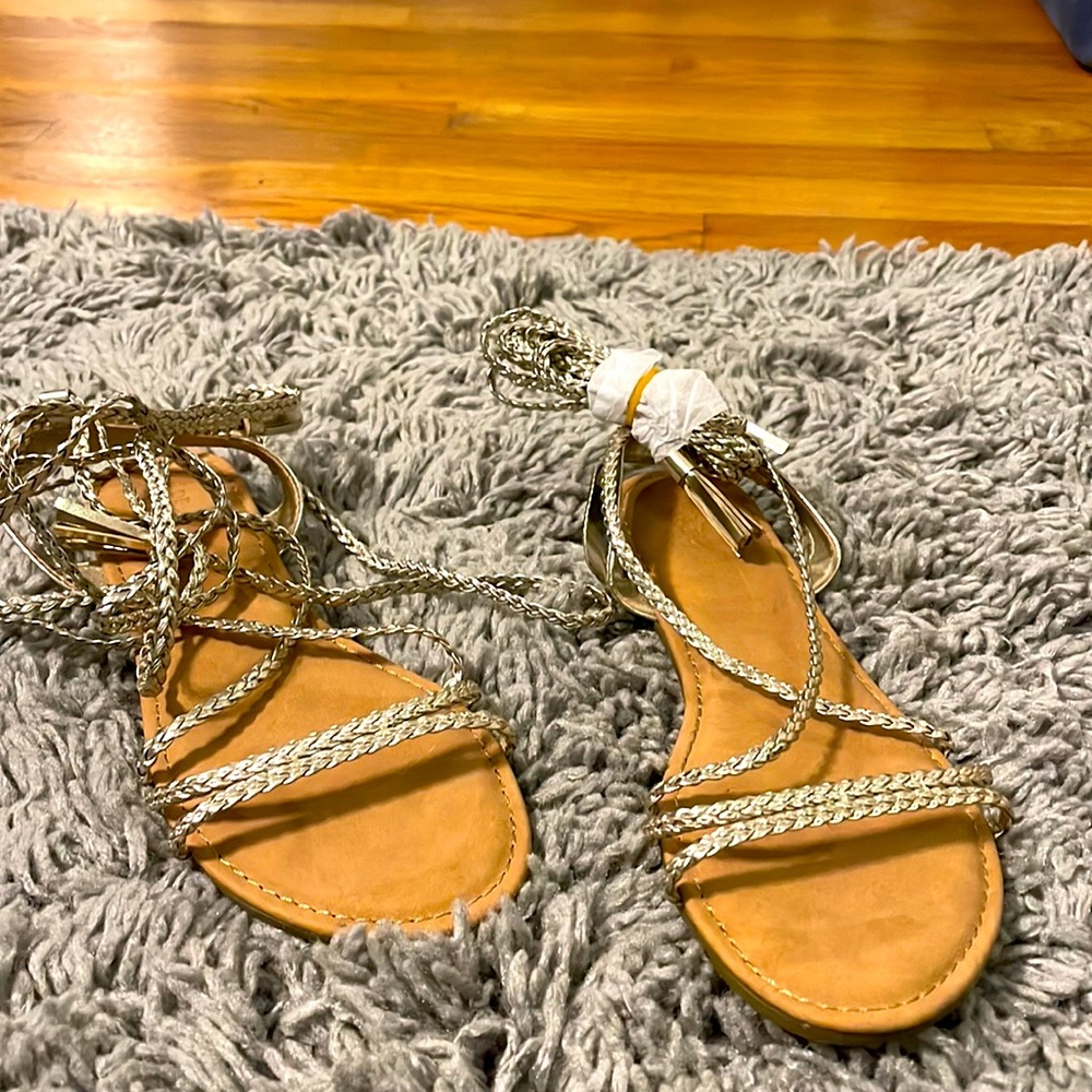 Brandi gold and tan bohemian sandals